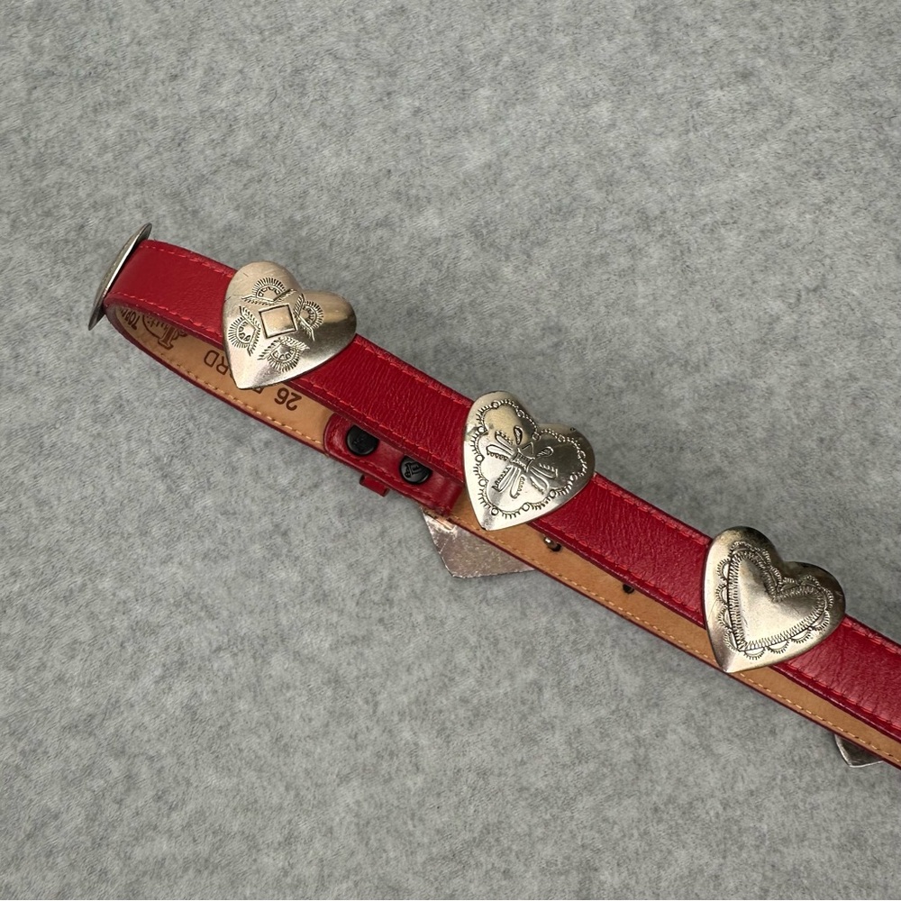 Vintage Justin Red Leather Hearts Western Belt Top Sz 26 Grain Cowhide 1991 USA - Picture 6 of 16